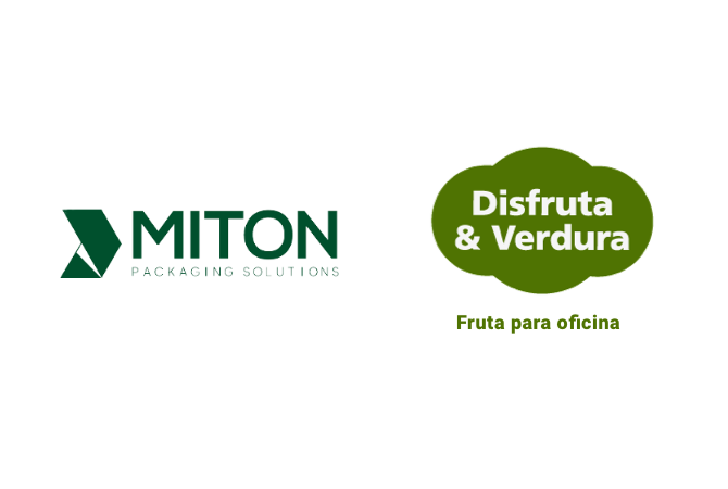 Logos de la colaboración entre Miton y Disfruta&Verdura Fruta Oficina